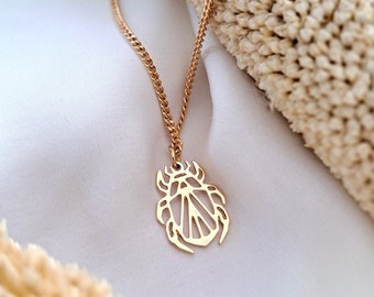 Beetle Necklace, Small geometric gold Beetle pendant, Beetle charm, insect necklace, insect jewellery, Egyptian Necklace, Gold Scarab Beetle