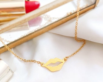 Tiny lips necklace, Kiss necklace, Gold lips charm, Sexy lips, cheeky kiss necklace, love necklace, couples jewelry, send love, initial