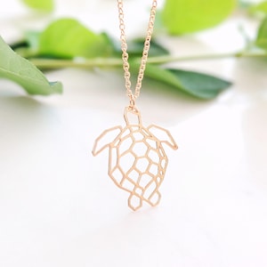 Turtle necklace, geometric turtle charm, origami turtle necklace, sea jewelry, geometric necklace, Personalised initial necklace, Love gift