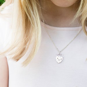 Strawberry Necklace Silver, Strawberry charm, children girls jewelry, food necklace, Fruit Necklace, Initial Necklace, Personalized Jewelry