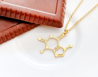 Collar de oro con molécula de chocolate, regalo para amantes del chocolate, regalo para amantes de la gastronomía, collar de química, collar de ciencias para estudiantes, collar con inicial