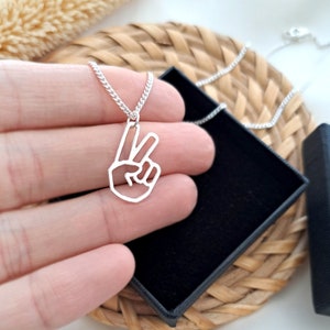 Peace hand sign Symbol Necklace, Sign Language ASL Hand Gestures Necklace, Victory peace Sign hand charm, unique necklace, initial necklace