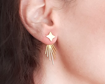 Stars Ear Jackets, ear jacket, ear jacket earring, ear earring gold jacket, earring jacket, ear climber earring, jacket earring geometric