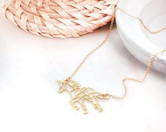 Geometric Unicorn Necklace, Origami Unicorn, origami necklace, horse necklace, Unicorn pendant, gold unicorn, personalised love necklace