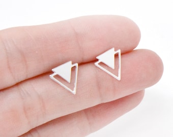 Triangle stud Twain Earrings, Geometric silver post Earrings, Minimalist Jewellery, Christmas gift earrings