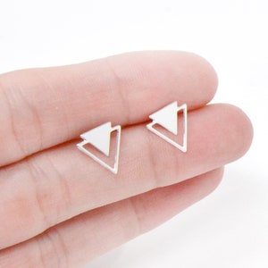 Triangle stud Twain Earrings, Geometric silver post Earrings, Minimalist Jewellery, Christmas gift earrings