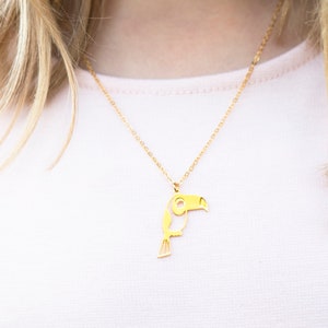 Toucan necklace gold, Parrot necklace, bird charm, Macaw Toucan Bird Charm Necklace Gold, Animal Jewelry, girls necklace, initial necklace