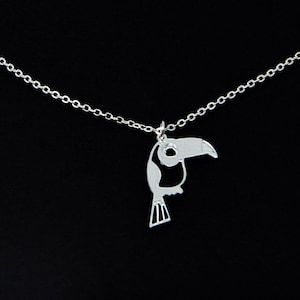 Toucan necklace Silver, Parrot necklace, Toucan charm, Bird Necklace, Animal Jewelry, girls necklace, initial necklace, children jewelry