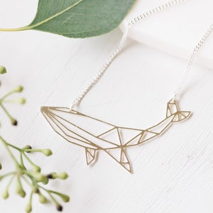 Origami whale necklace, Geometric whale, Silver whale, big whale, Animal necklace, fish necklace, sea life, ocean charm, Statement Necklace