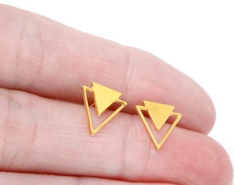 Triangle Twain Earrings, Triangle stud Earrings, Geometric Earrings, Gold Earrings, Geometric Jewelry, Minimalist Jewelry, Triangle Post