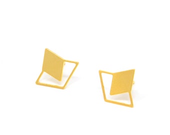 Rhombus Twain Earrings, Diamond stud Earrings, Geometric Earrings, gold Earrings, Geometric Jewelry, Minimalist Jewelry, Triangle Post