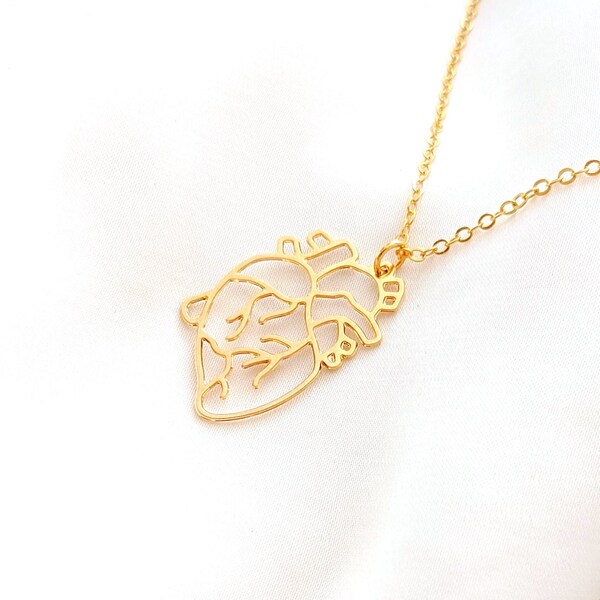 Heart necklace, Anatomical Heart pendant, gold heart charm, love jewellery, science jewellery, medical jewellery, anatomy jewellery, For mum