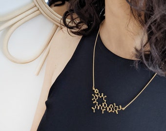 Oxytocin molecule necklace, gold statement necklace with love hormone pendant Oxytocin, gift for mum, gift for Doula, science jewelry