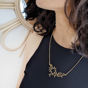 Oxytocin molecule necklace, gold statement necklace with love hormone pendant Oxytocin, gift for mum, gift for Doula, science jewelry