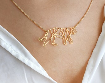 Tiger necklace, gold geometric tiger charm, origami necklace, geometric necklace, cat necklace, animals Jewellery, Valentine's Day gift