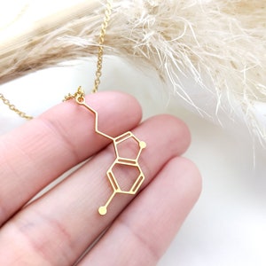 Serotonin necklace, gold Serotonin charm, molecule charm necklace, Chemistry jewelry, science jewelry, happiness necklace, Christmas