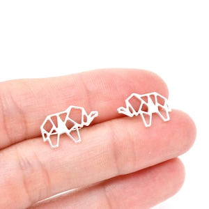 Elephant Stud Earrings, elephant jewellery, geometric studs, elephant post, minimalist earrings, origami silver elephant, Christmas gift