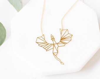 Dragon Necklace, Geometric gold dragon pendant, origami dragon, Flying Dragon Necklace, geometric necklace, Initial Necklace, send love gift