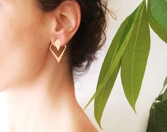 Yellow gold Vermeil bar ear jacket made by hand in Paris