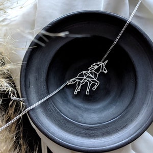 Geometric Unicorn Necklace, Origami Unicorn Necklace, origami necklace, horse necklace, Unicorn pendant, silver unicorn, signature necklace