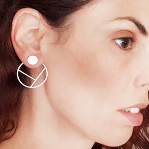 Outlined round Ear Jackets, Silver Circle Ear Jacket, Double Sided Earrings, Round Ear Jacket, Geometric Ear Jackets, Circle post earrings