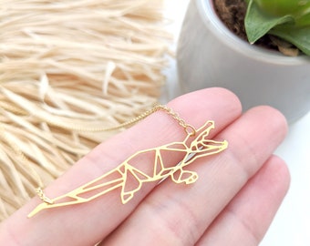 Geometric Crocodile Necklace, Alligator necklace, origami animal jewelry, Crocodile Charm, Gold Alligator Jewelry, Animal charm, statement