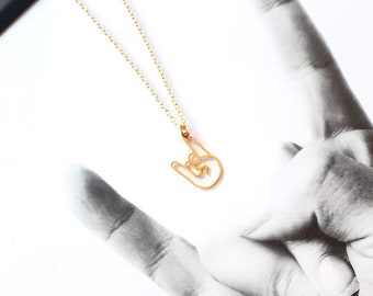 Collar de mano de rock and roll, genial, dije de mano, joyería Rock On Devils Horns, collar único, dije de señal de mano, dije de música, collar con inicial