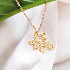 Frog necklace, gold geometric frog charm necklace, geometric frog, origami necklace, minimalist origami jewelry, statement initial necklace