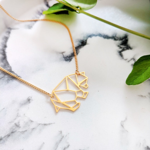 Origami Bear Necklace, mama bear, Geometric Bear Necklace, Panda Necklace, Origami Necklace, Gold Bear Necklace, Animal lover, gift for mum