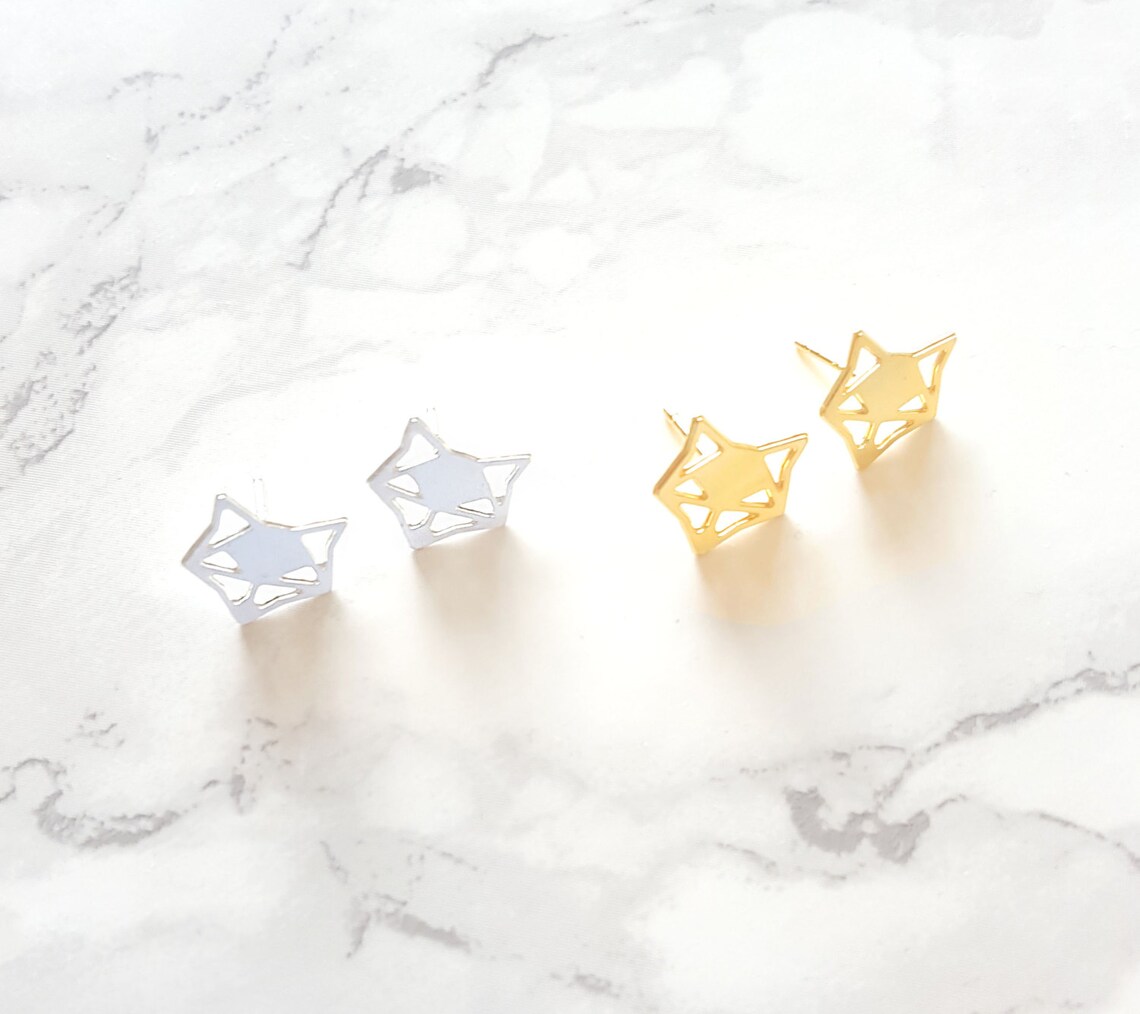 Origami Fox Feather Stud Earrings Geometric Small Stud Earrings