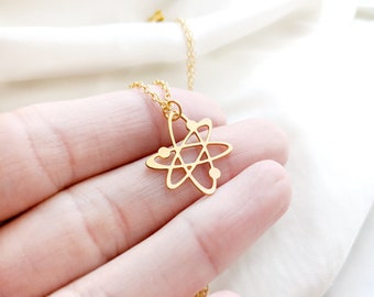Atom Necklace, Scientific Jewellery, Science Necklace, Gold atom pendant, Science Lovers gift idea, Minimalist necklace, Sending love gift
