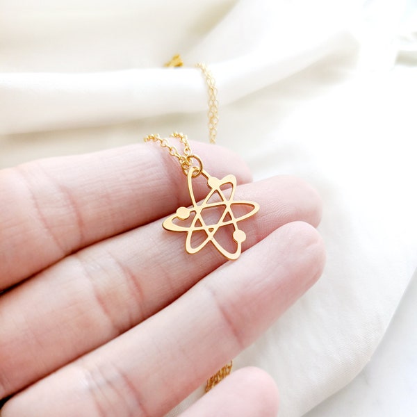 Atom Necklace, Scientific Jewellery, Science Necklace, Gold atom pendant, Science Lovers gift idea, Minimalist necklace, Sending love gift