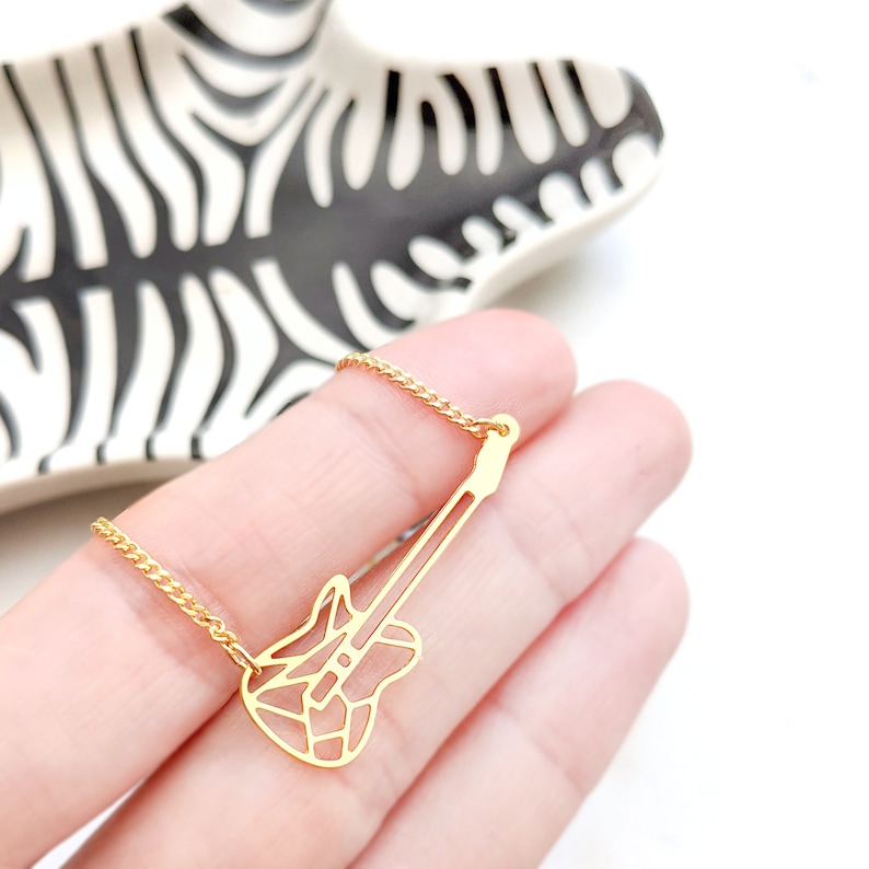 Guitar Necklace Music Necklace Gold Guitar Charm Guitar Etsy