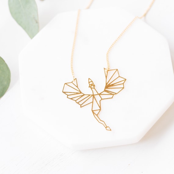 Dragon Necklace, Geometric gold dragon pendant, origami dragon, Flying Dragon Necklace, geometric necklace, Initial Necklace, send love gift