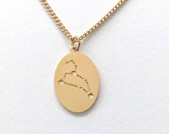 Leo Zodiac sign necklace, Leo Zodiac Constellation Astrology Necklace, Gold Disk charm Necklace, Stellar Necklace, personalised necklace