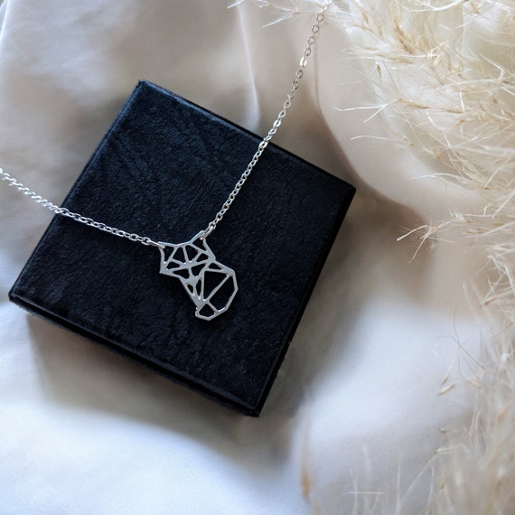 Fox Origami Necklace Geometric Fox Necklace Silver Fox Tiny | Etsy