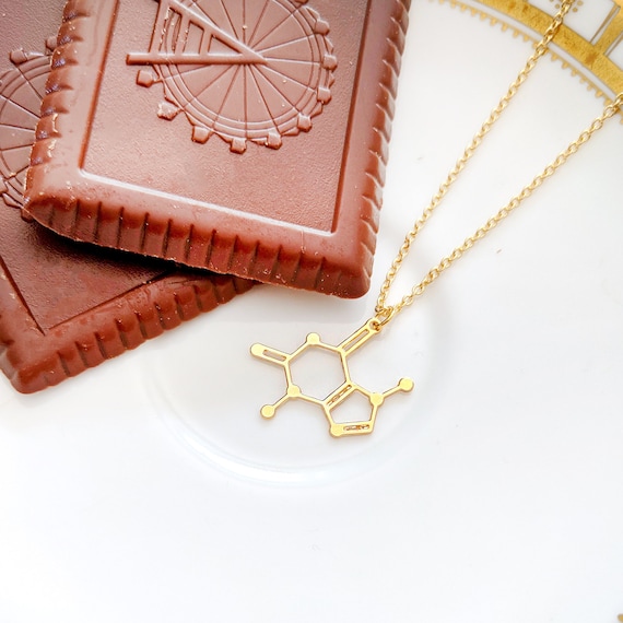 Chocolate Molecule Gold Necklace, chocolate lover gift, foodie gift, Chemistry Necklace, Student Science Necklace, initial necklace