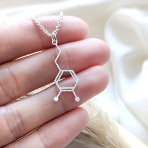 Dopamine necklace, Dopamine Molecule Necklace, Chemistry Necklace, Valentine gift, Molecule pendant, happy necklace, silver dopamine,Science
