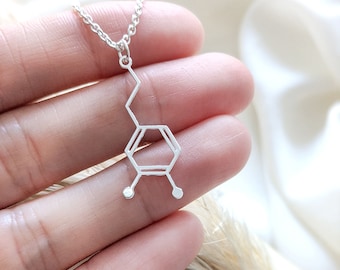 Dopamine necklace, Dopamine Molecule Necklace, Chemistry Necklace, Valentine gift, Molecule pendant, happy necklace, silver dopamine,Science