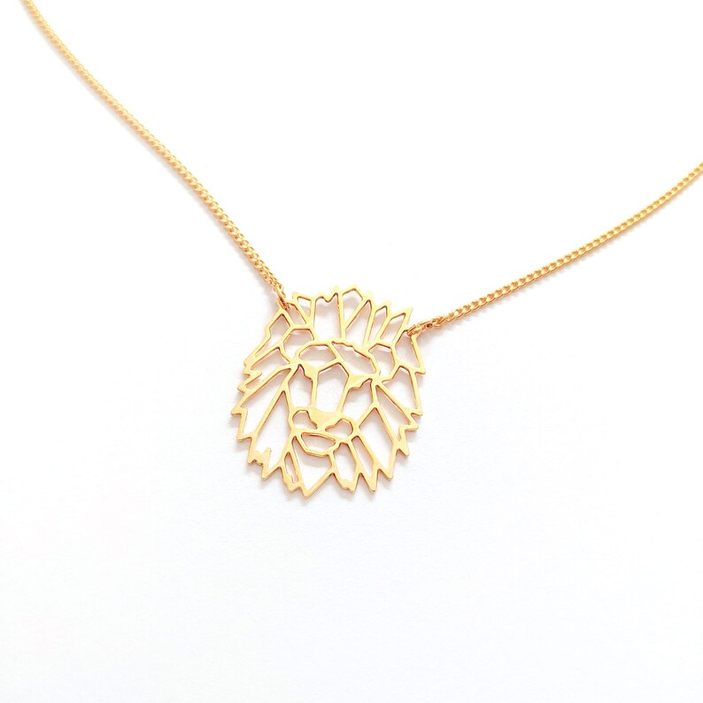 Collar de cabeza de león, encanto de león de origami de oro, collar de origami geométrico, collar de gato grande, collar inicial personalizado, collar de declaración imagen 3