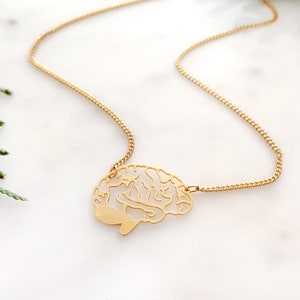 Brain Necklace Gold, Anatomical Jewelry, Medical Jewellery, Zombie Necklace, Anatomy Necklace, Minimalist Biology necklace, thoughtful gift