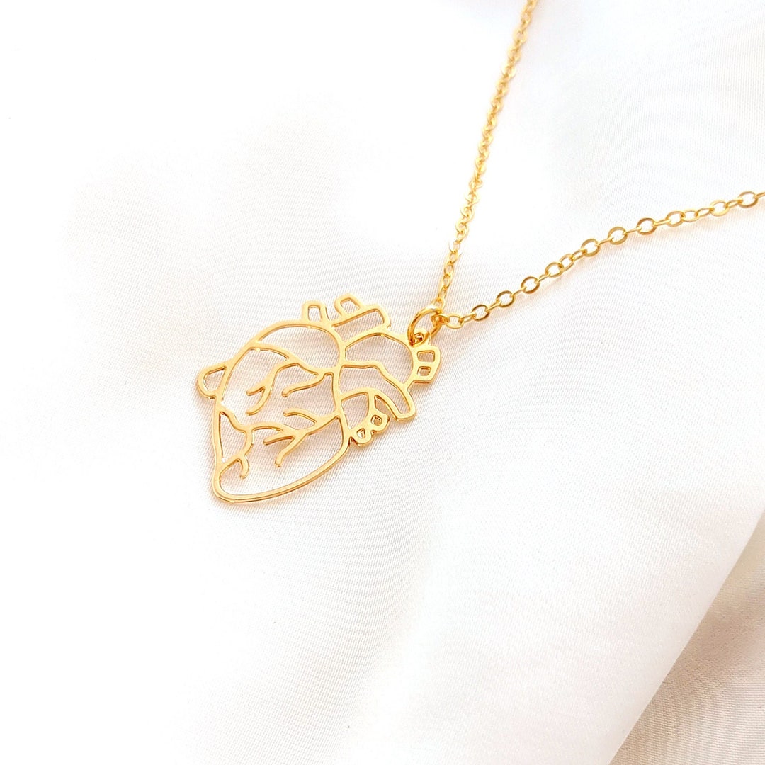 Heart Necklace Anatomical Heart Pendant Gold Heart Charm - Etsy