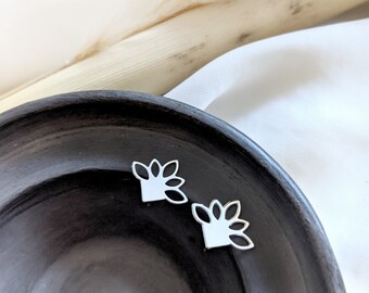 Silver Lotus Studs Lotus Earrings, Tiny Lotus Flower studs earrings, Floral earrings, Buddhist Yoga Jewelry, Lotus jewelry, Botanic studs