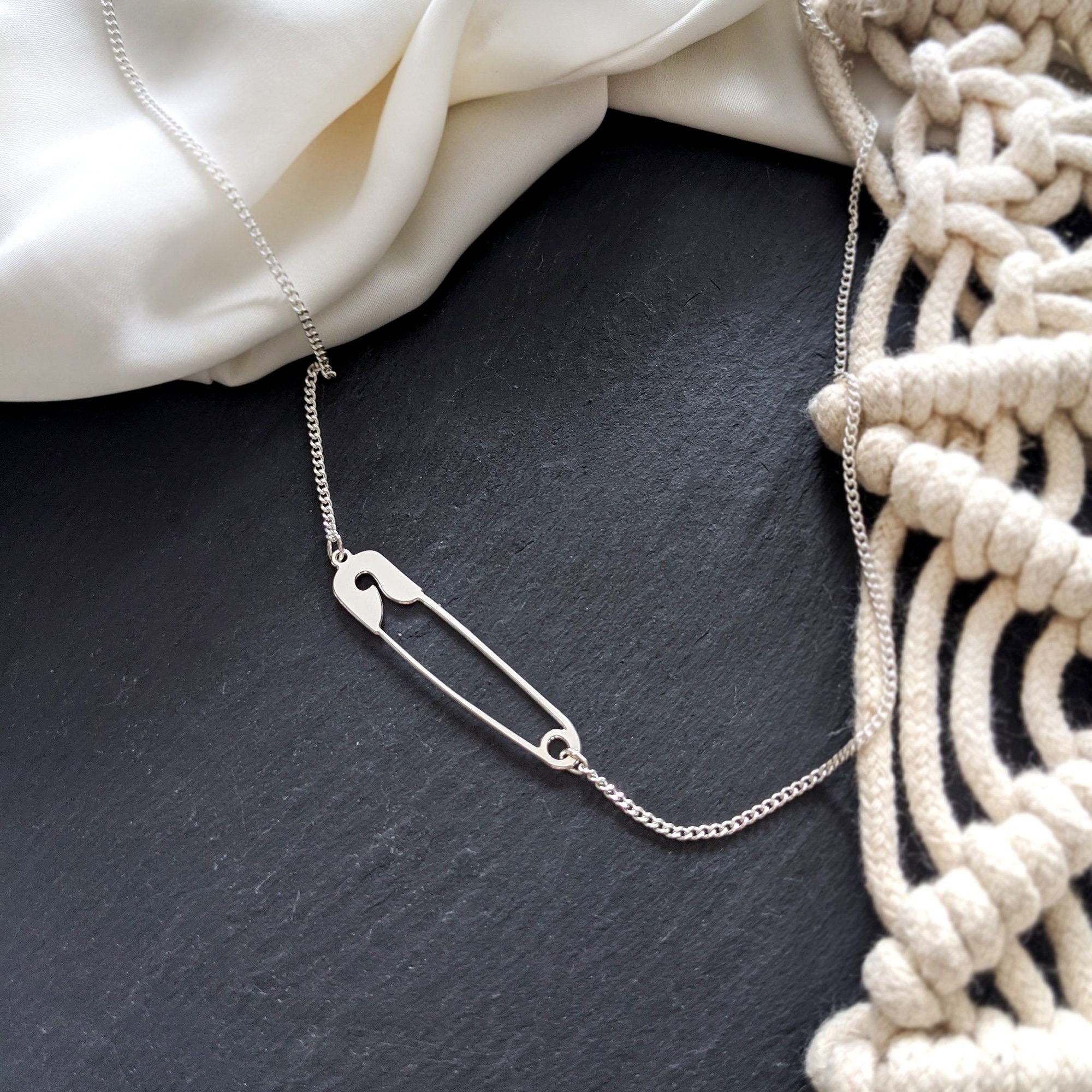 Sterling Silver Safety Pin Necklace - Etsy