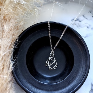 Penguin Geometric Necklace, Origami Penguin Necklace, Silver penguin necklaces, Origami jewellery, Animals jewelry, silver bird necklace