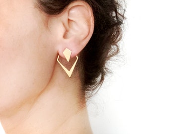 Rhombus ear jacket gold, geometric ear jacket earrings, Christmas gift