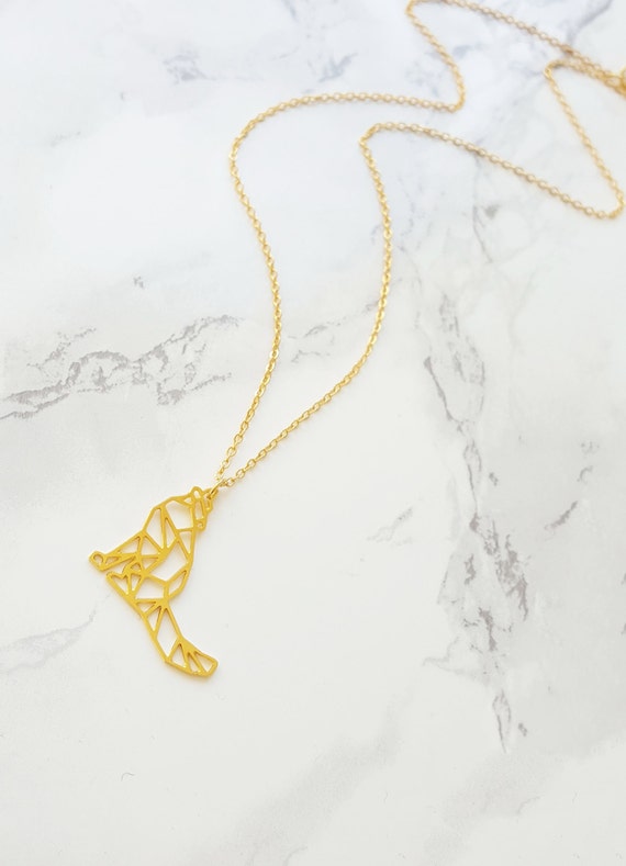 Collier De Loup Origami Loup Geometrique Loup Dor Collier Etsy