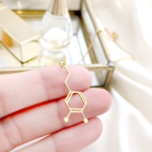 DOPAMINE necklace, Dopamine Molecule Necklace, Chemistry Necklace, Molecule pendant, happy necklace, gold dopamine, Valentine's Day gift
