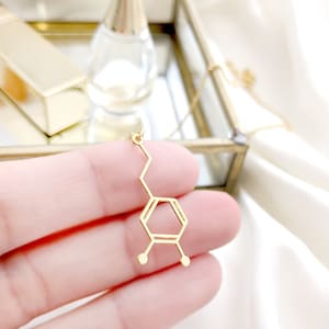 DOPAMINE necklace, Dopamine Molecule Necklace, Chemistry Necklace, Molecule pendant, happy necklace, gold dopamine, Valentine&#39;s Day gift