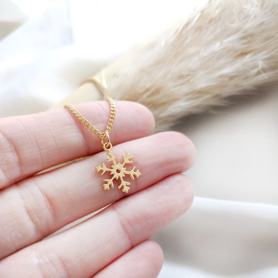 Tiny Snowflake Gold Necklace Minimalist Snowflake Charm Christmas Jewelry Layering Necklace Personalized Gift Initial Necklace for Mum Etsy